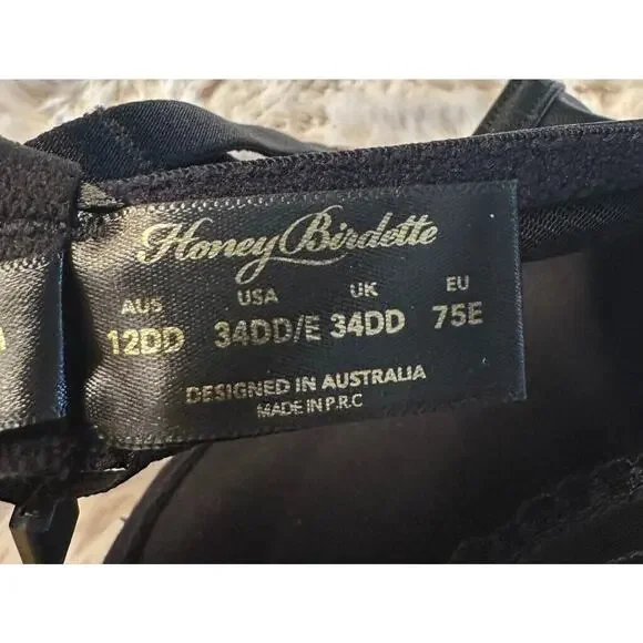 Honey Birdette CLAIRE🖤 Black & Gold Faux Leather Bra 34DD - Picture 5 of 5